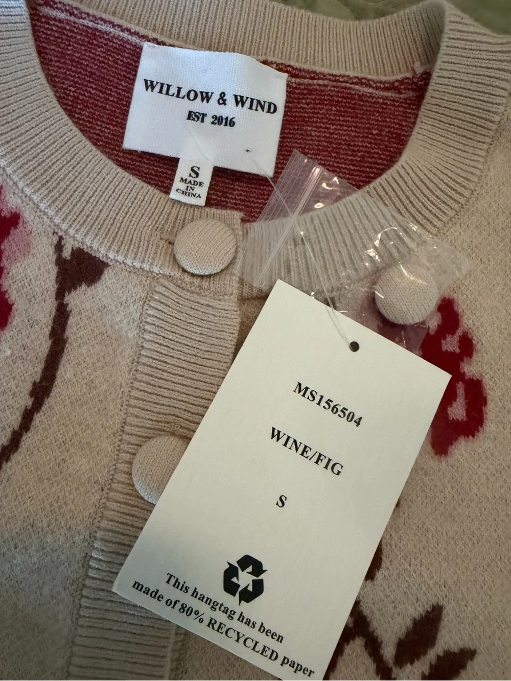 NWT Willow & Wind Floral Cardigan Sweater Coquette Cottagecore Puff Sleeve, S